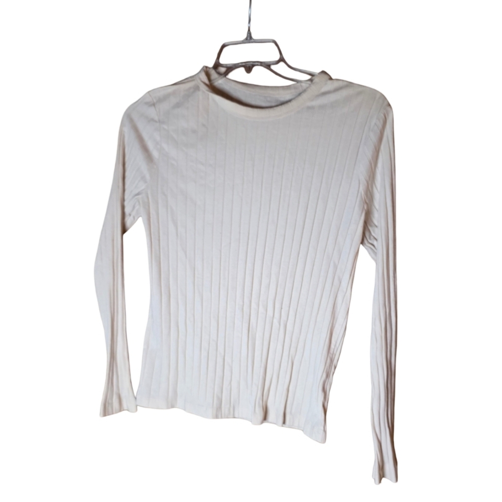 A New Day Ribbed Long Sleeve Top • Cream Beige • Size XL